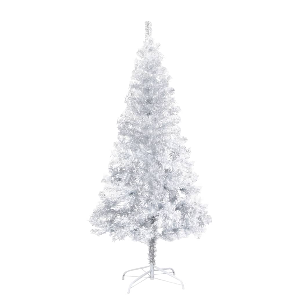 vidaXL Изкуствена осветена коледна елха със стойка сребрист 150 см PET