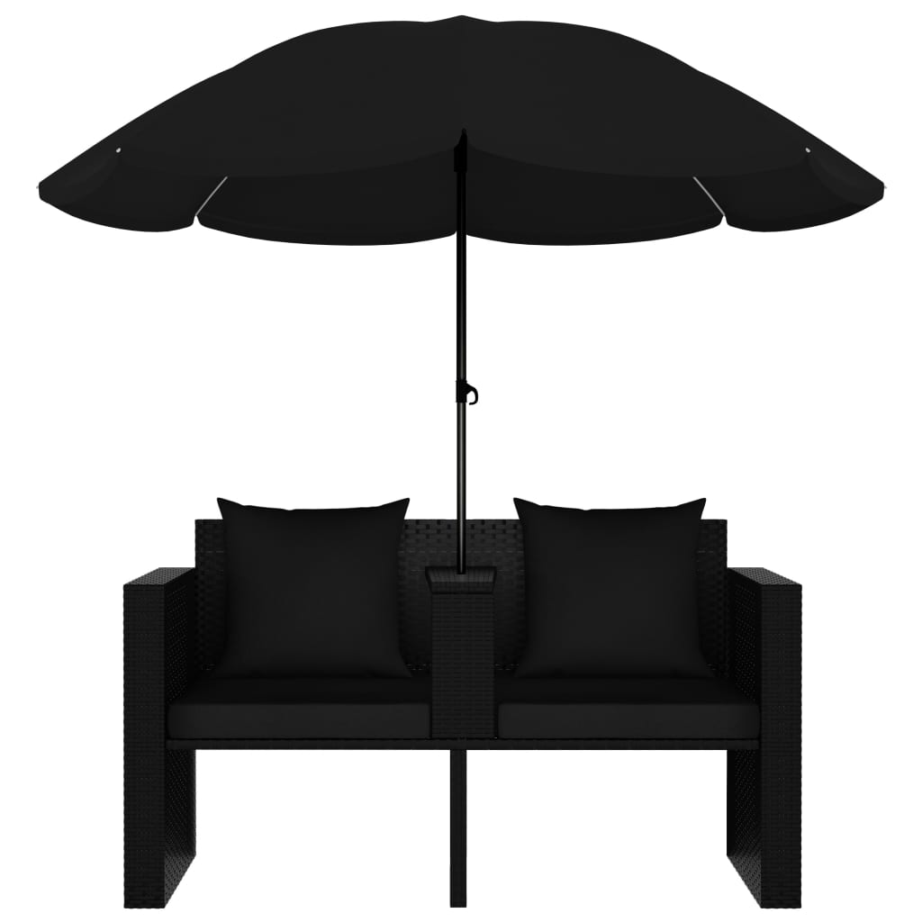 vidaXL Градинско легло с чадър, полиратан, черно