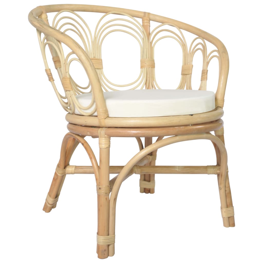 vidaXL Трапезен стол с възглавница, естествен ратан и лен