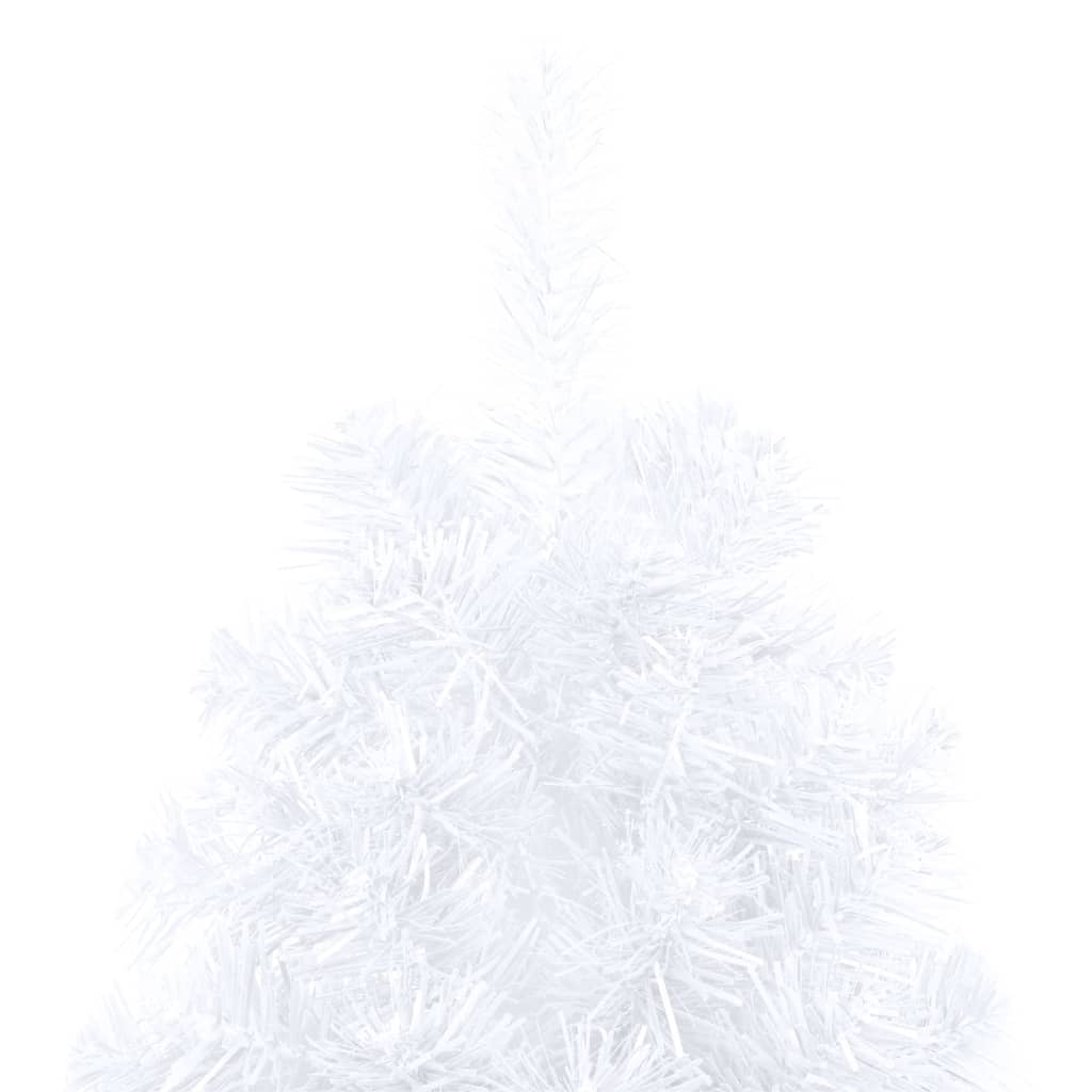 vidaXL Изкуствена светеща половин коледна елха с топки бяла 120 см