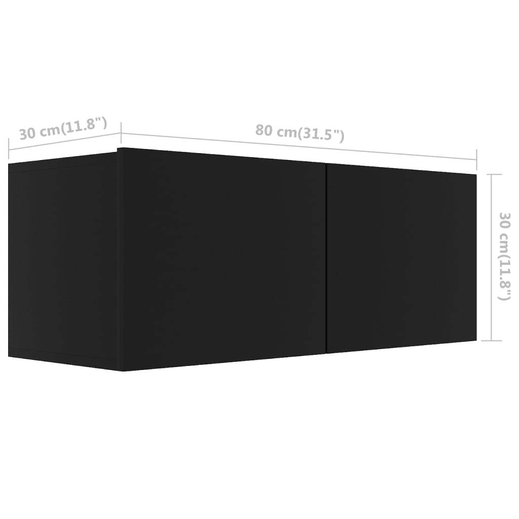 vidaXL ТВ шкаф, черен, 80x30x30 см, ПДЧ