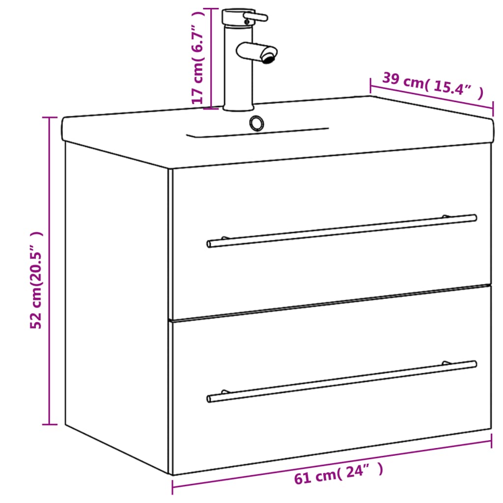 vidaXL Шкаф за мивка за баня с вградена мивка, бял гланц