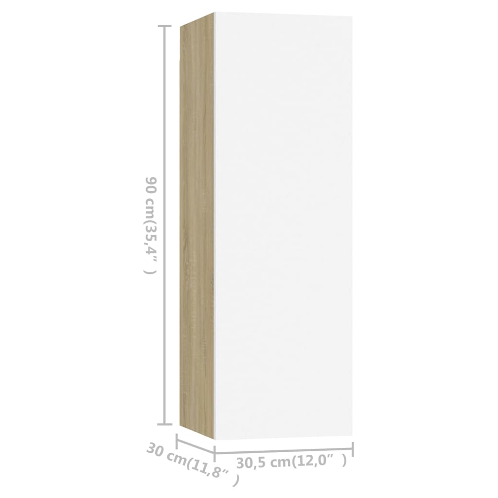 vidaXL ТВ шкаф, бяло и дъб сонома, 30,5x30x90 см, ПДЧ
