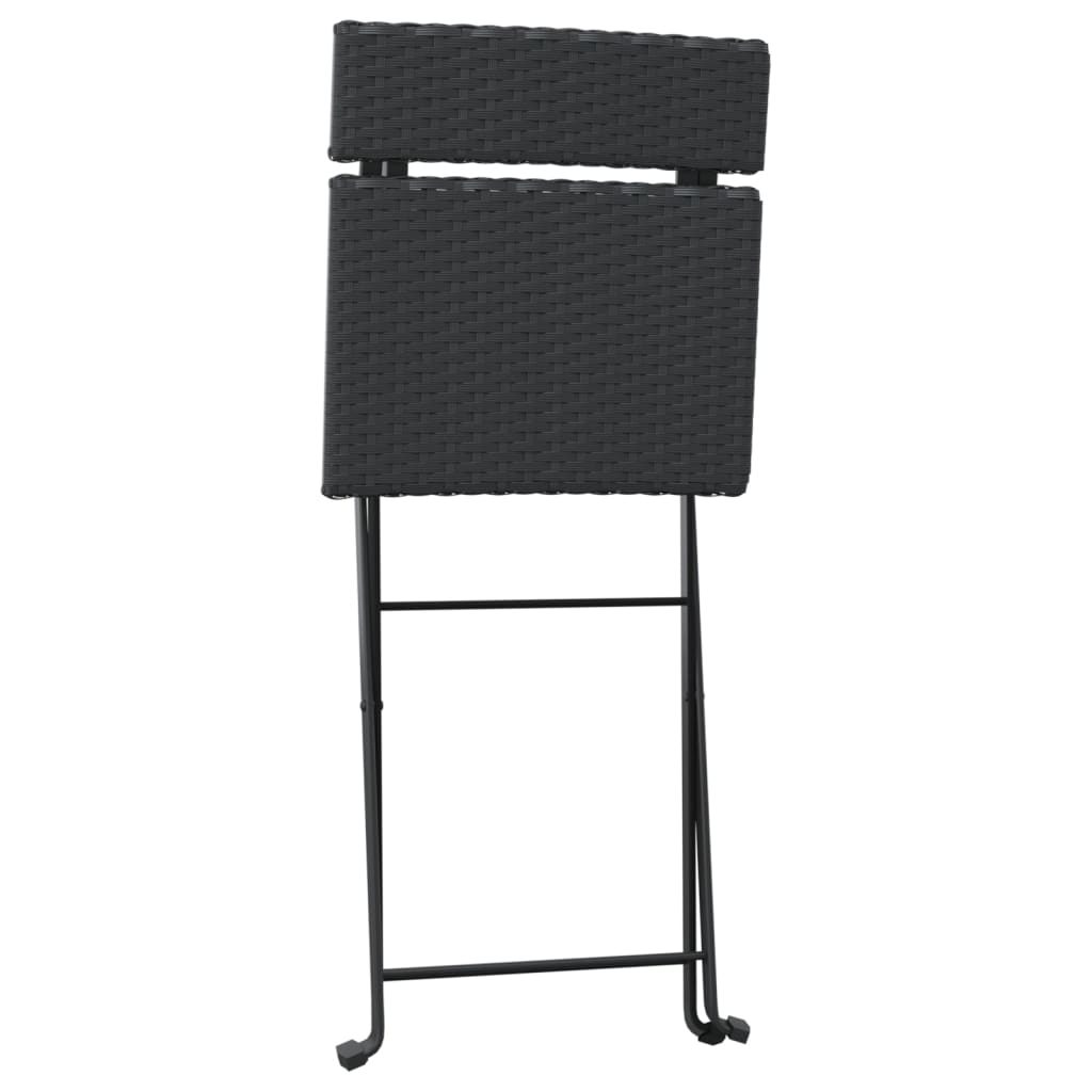 vidaXL Сгъваеми бистро столове, 2 бр, черни, полиратан и стомана