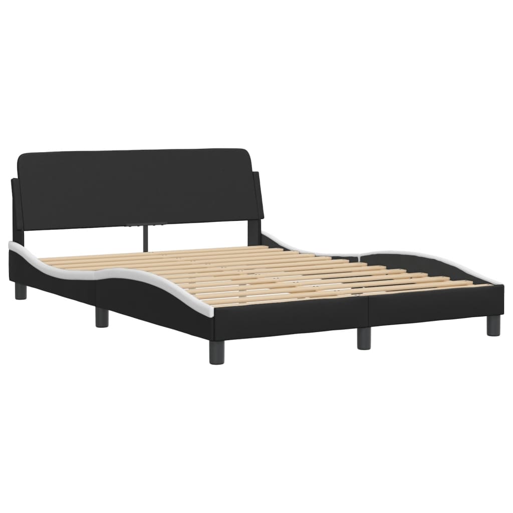 vidaXL Рамка за легло с табла, черно-бяла, 140x200 см, изкуствена кожа