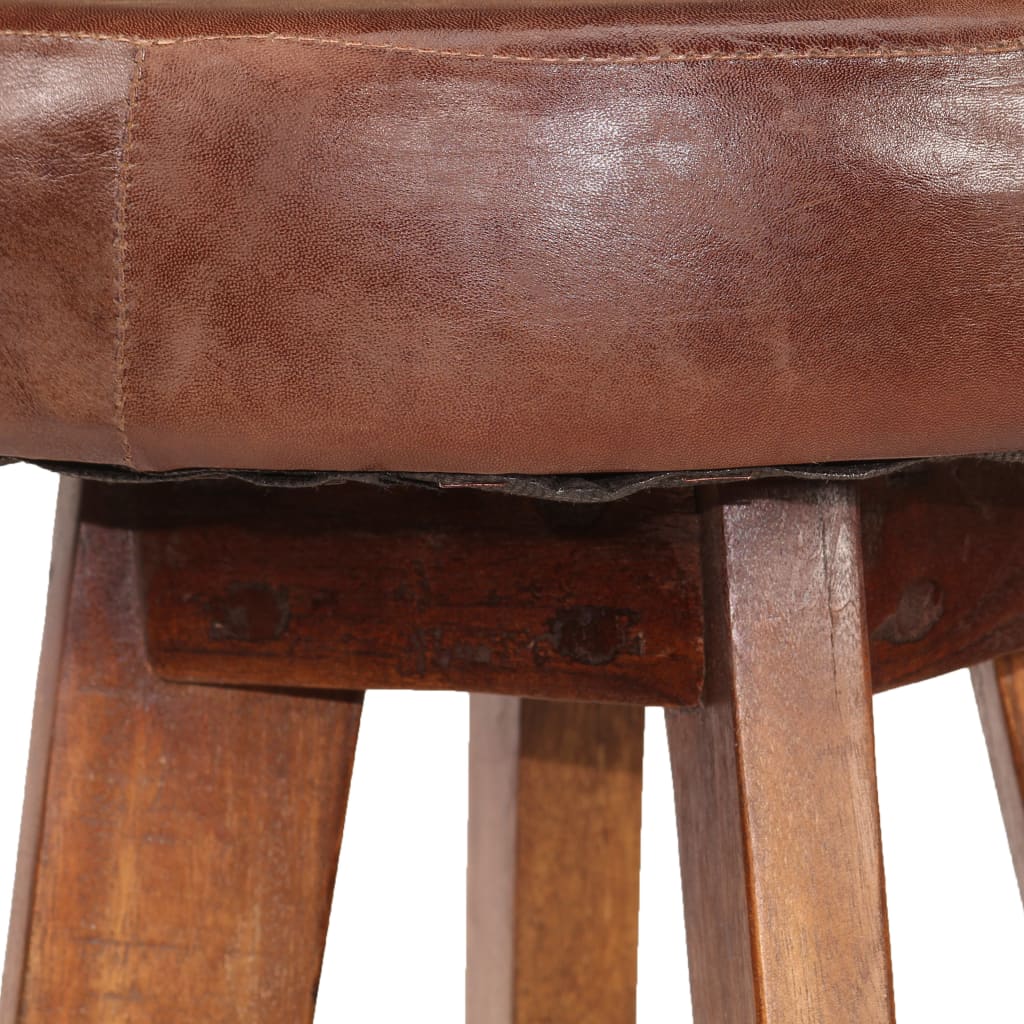vidaXL Бар столове, 2 бр, естествена кожа и акациево дърво масив