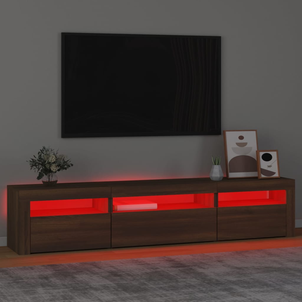 vidaXL ТВ шкаф с LED осветление, кафяв дъб, 195x35x40 см