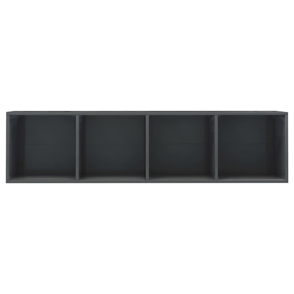 vidaXL Библиотека/ТВ шкаф, силен гланц, сива, 143x30x36 см