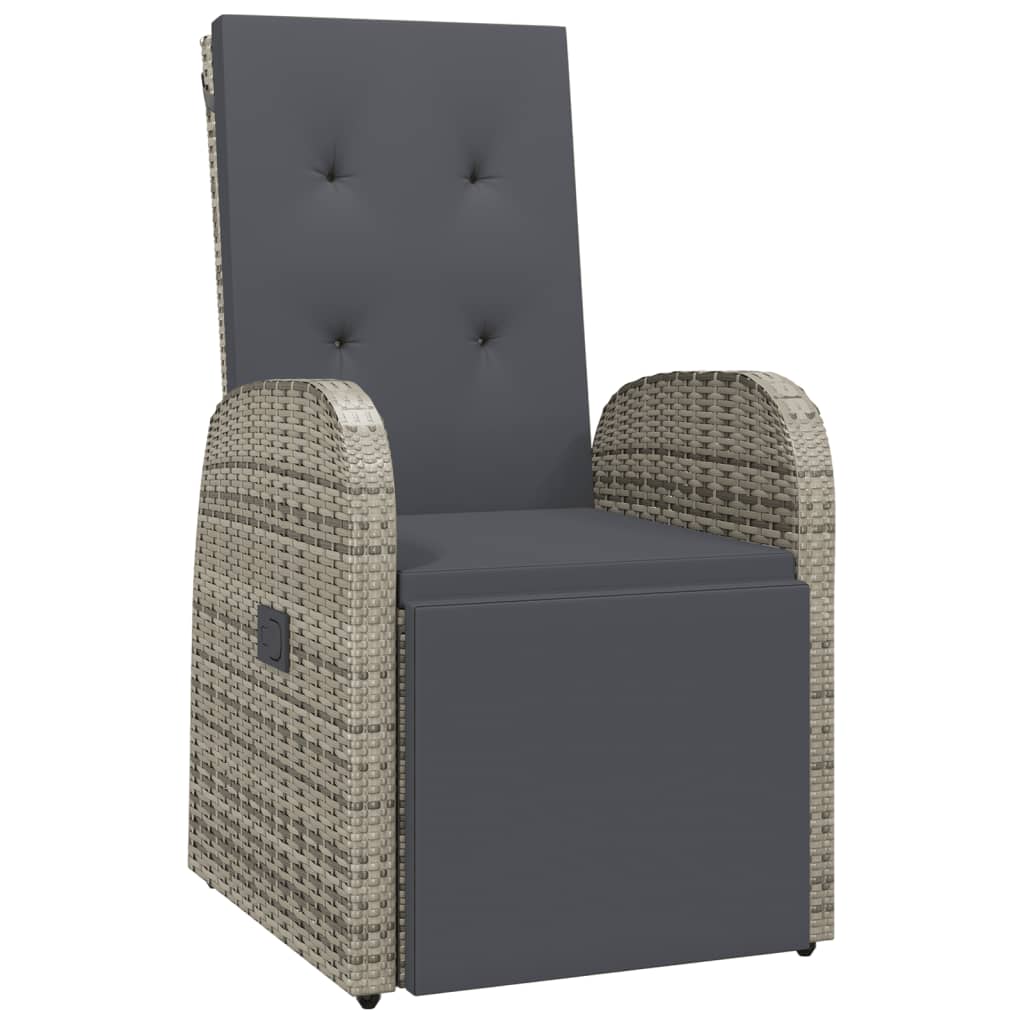 vidaXL Накланящ се градински стол с възглавница, полиратан, сив