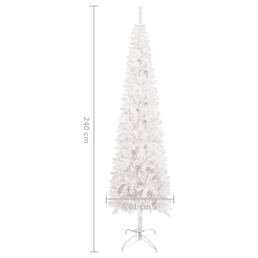 vidaXL Тънка изкуствена осветена коледна елха с топки, бяла, 240 см