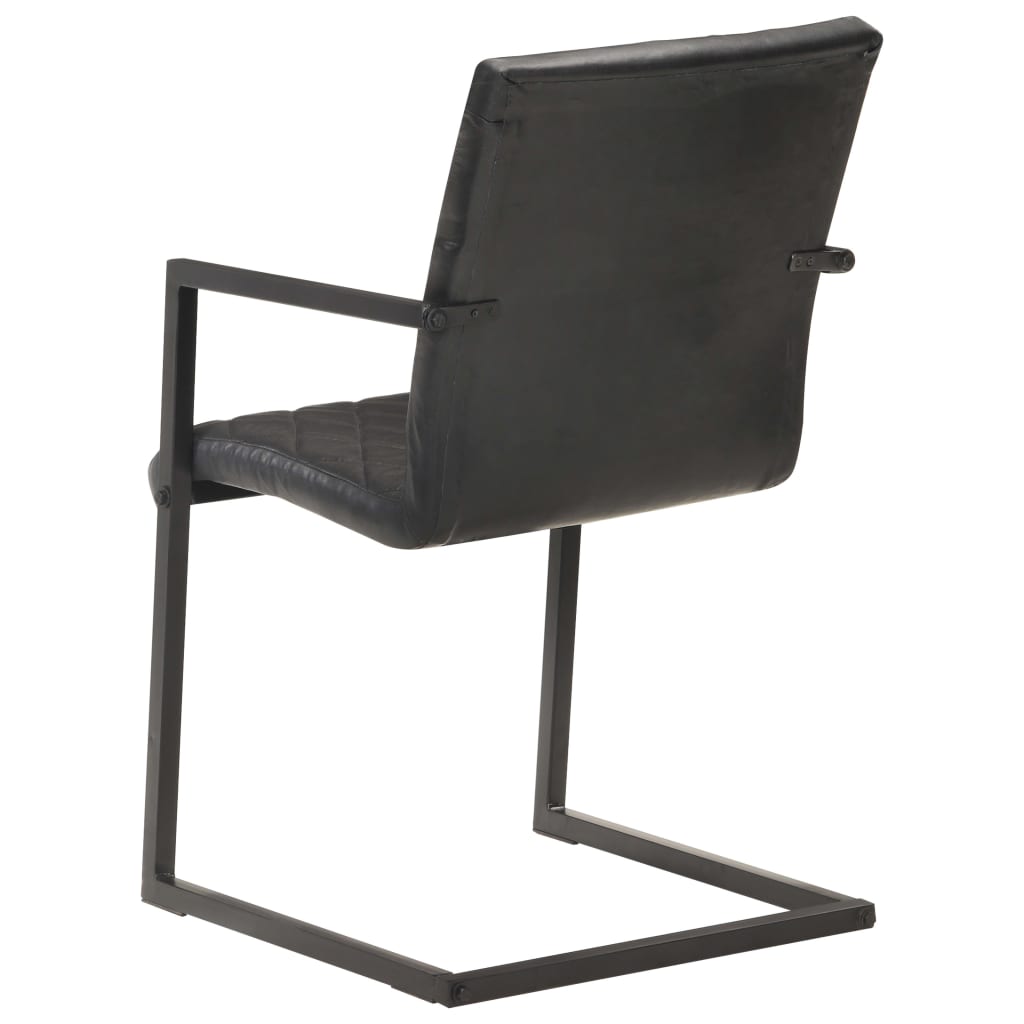 vidaXL Конзолни трапезни столове, 2 бр, черни, естествена кожа