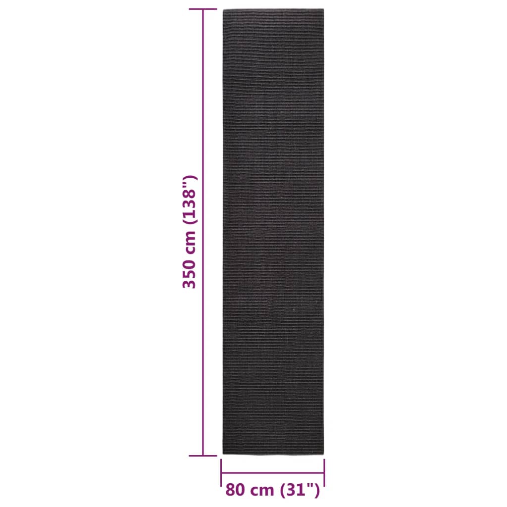 vidaXL Килимче от сизал за стълб за драскане, черно, 80x350 см