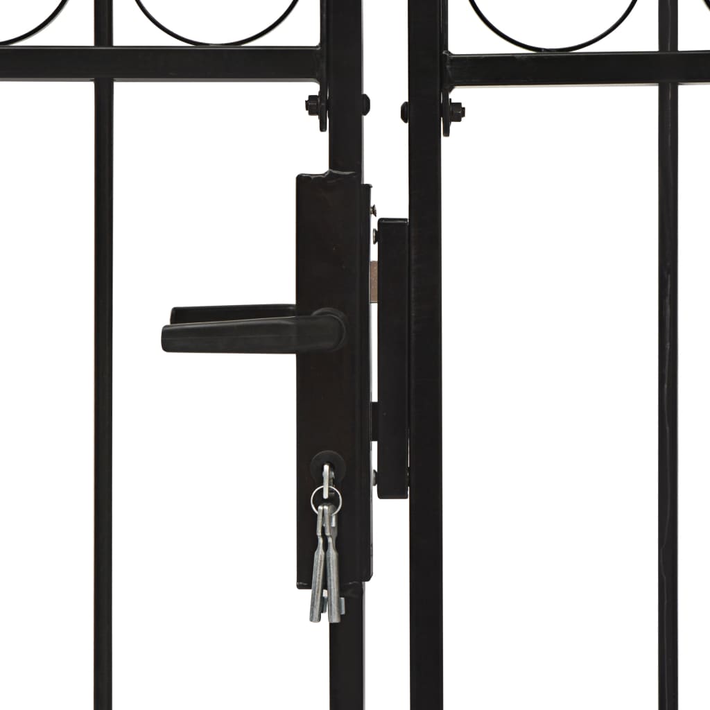 vidaXL Оградна порта с две врати арковидна стомана 300x150 см черна