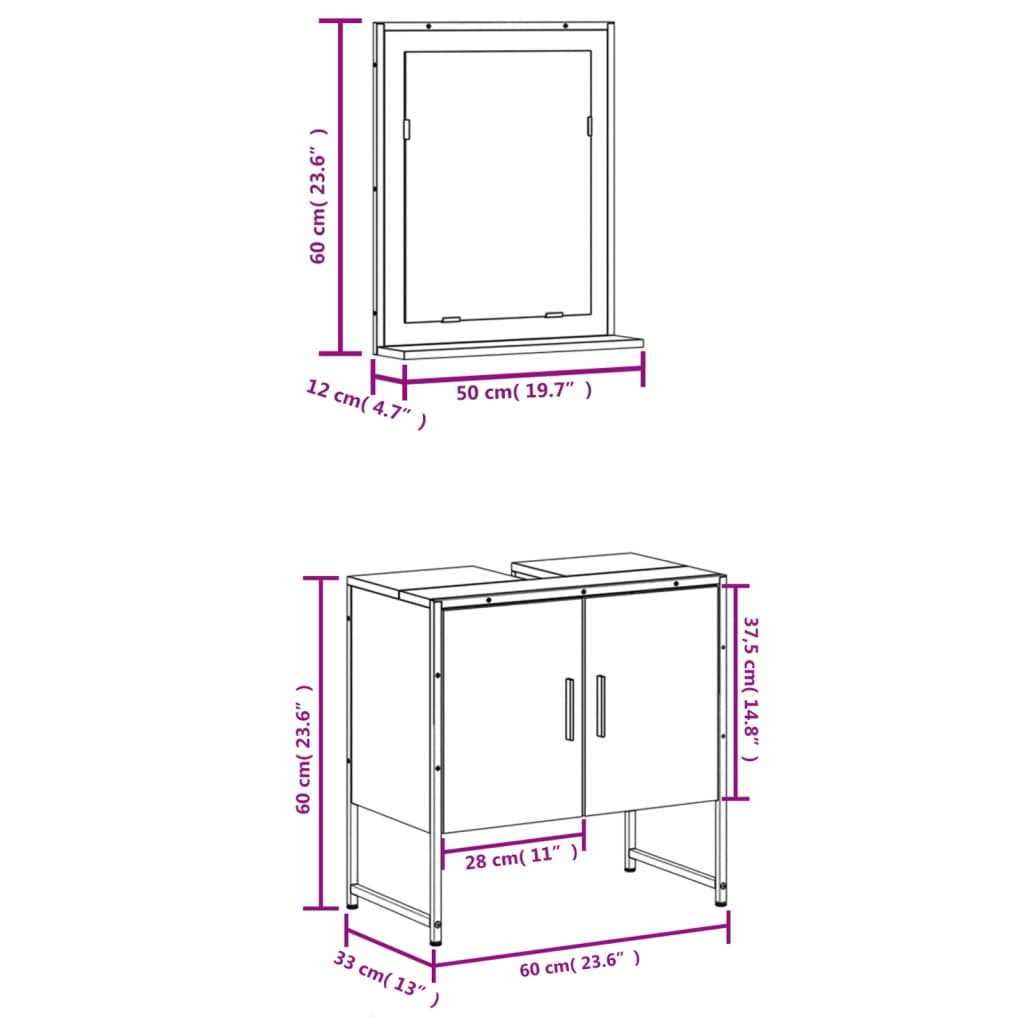 vidaXL Комплект шкаф за баня от 2 части, опушен дъб, инженерно дърво