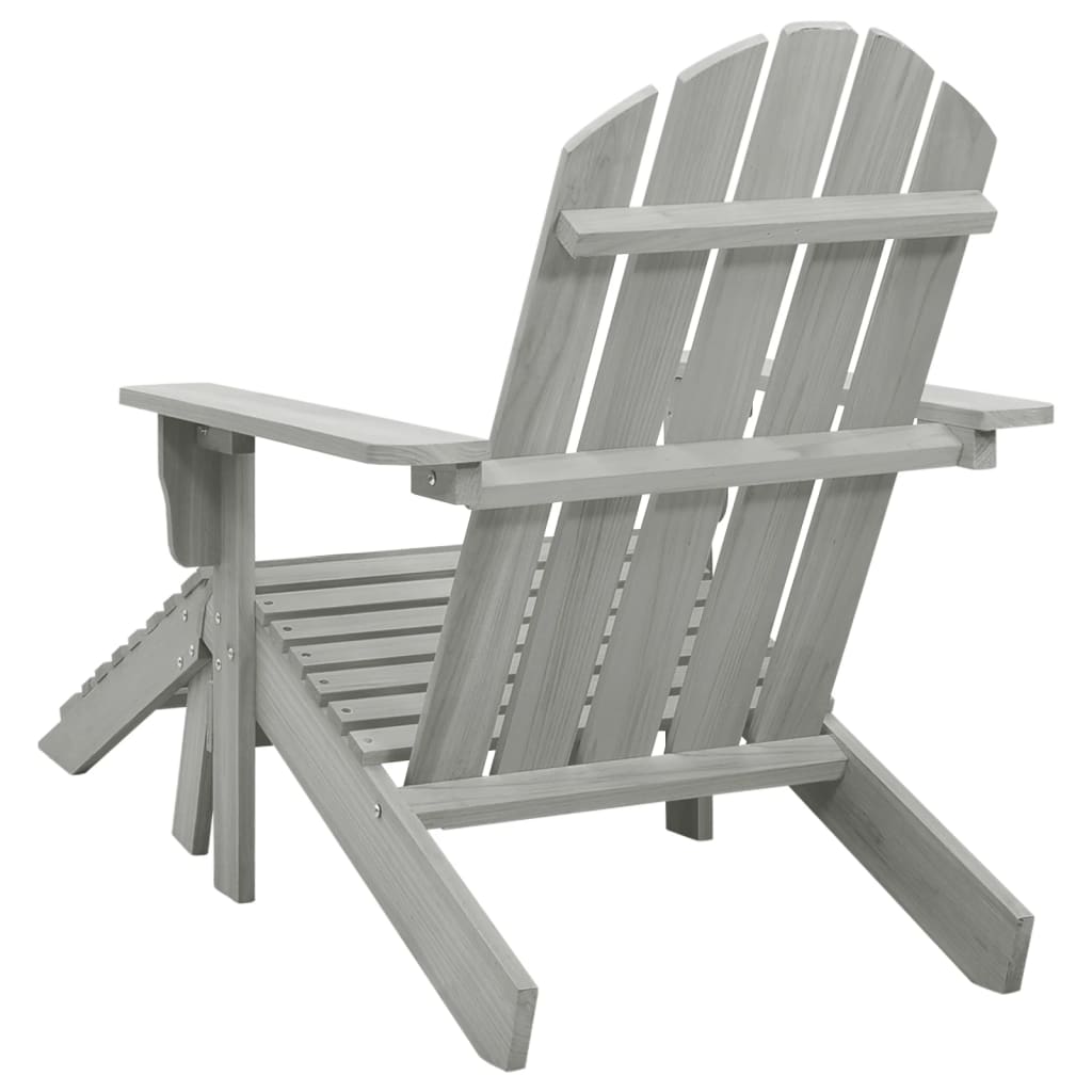 vidaXL Градински стол с табуретка, дърво, сив