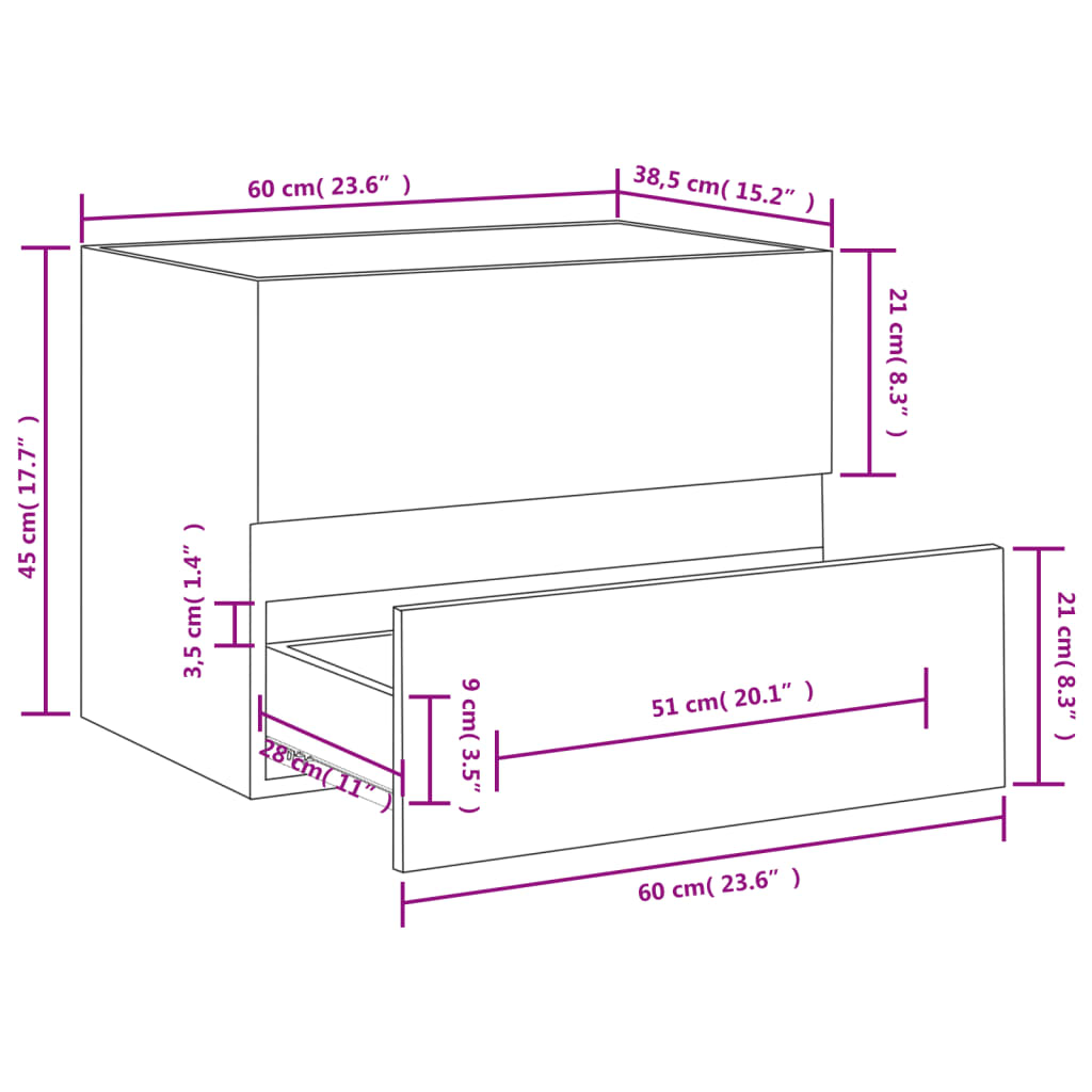 vidaXL Шкаф за мивка, кафяв дъб, 60x38,5x45 см, инженерно дърво