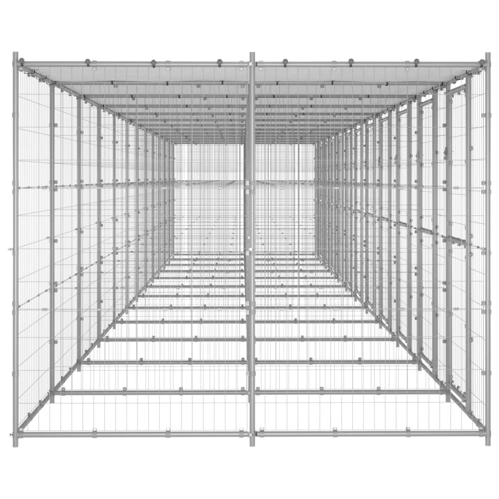 vidaXL Външна клетка за кучета с покрив, поцинкована стомана, 29,04 м²