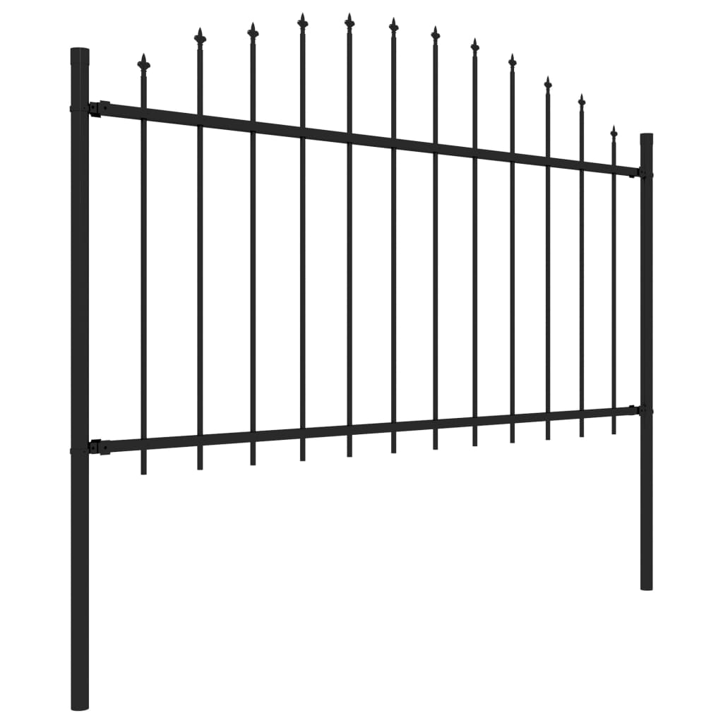 vidaXL Градинска ограда с връх пика, стомана, (1,25-1,5)x1,7 м, черна