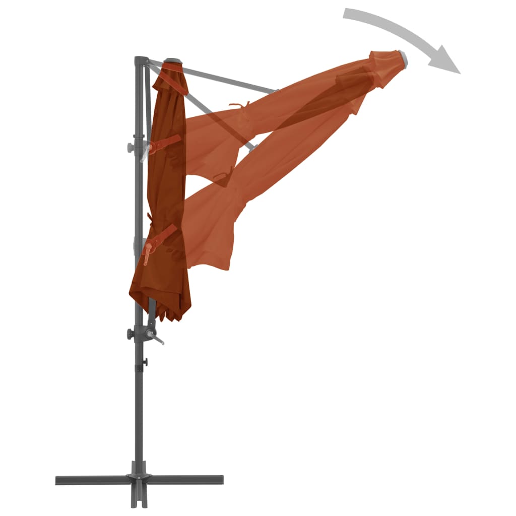 vidaXL Градински чадър чупещо рамо и стоманен прът теракота 300 см