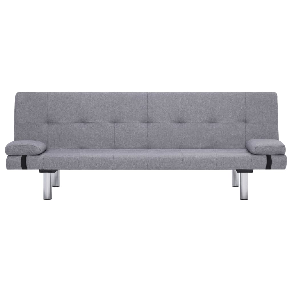 vidaXL Разтегателен диван с две възглавници, светлосив, полиестер