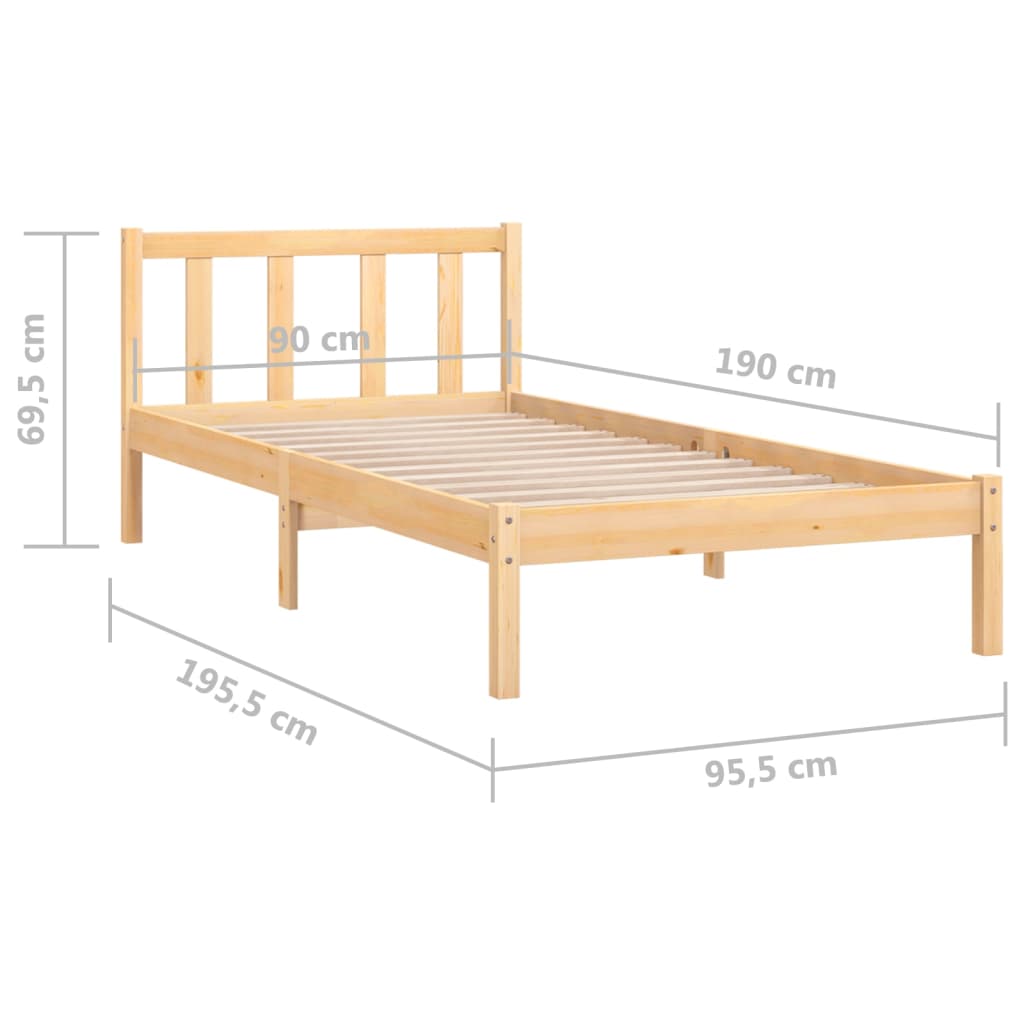 vidaXL Рамка за легло, бор масив, 90x190 см, Single