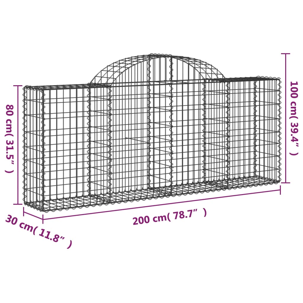 vidaXL Габионни кошници арка 18 бр 200x30x80/100 см поцинковано желязо