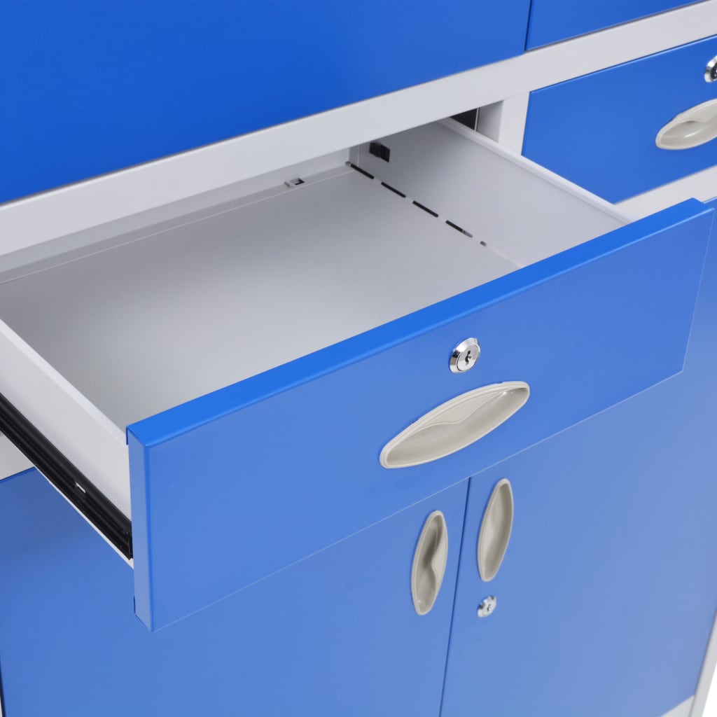 vidaXL Офис шкаф с 4 врати, метал, 90x40x180 cм, сиво и синьо
