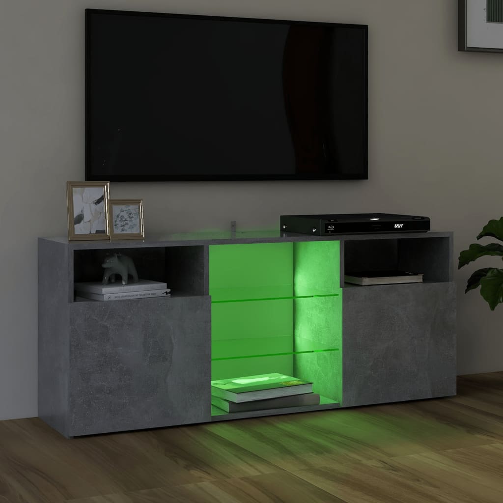 vidaXL ТВ шкаф с LED осветление, бетонно сив, 120x30x50 см