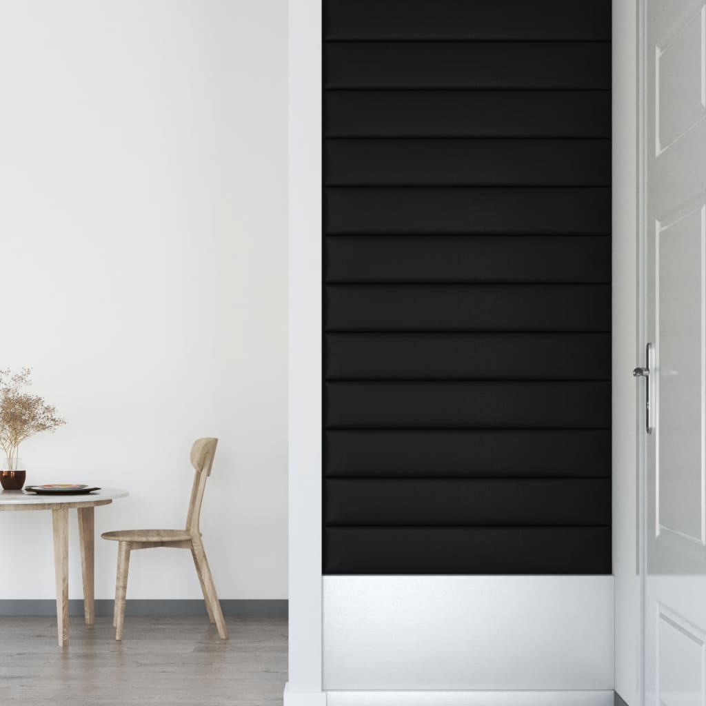 vidaXL Стенни панели, 12 бр, черни, 90x15 см, изкуствена кожа, 1,62 м²