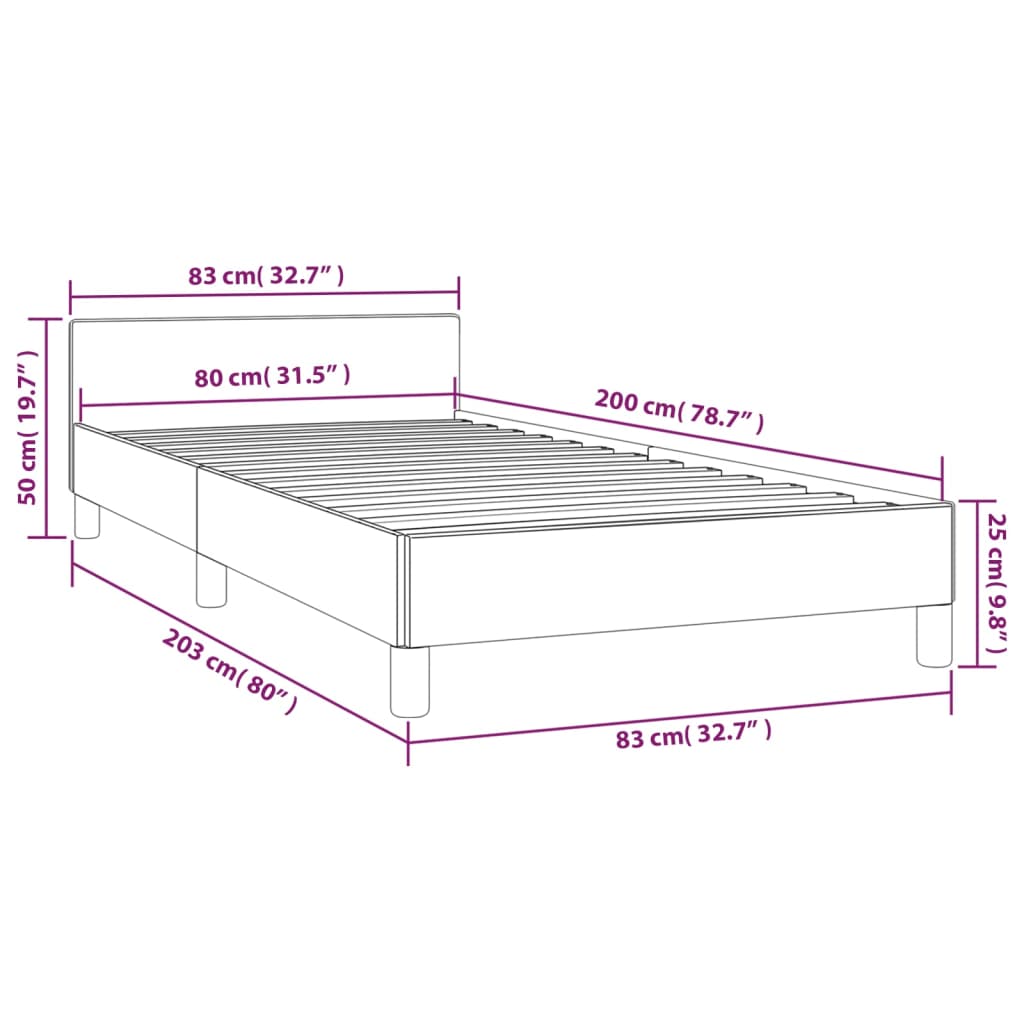 vidaXL Рамка за легло с табла, кремава, 80x200 см плат