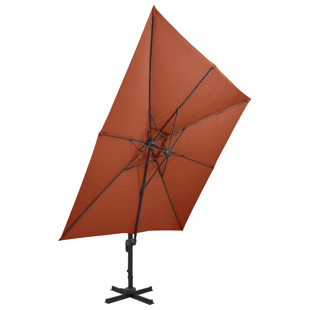 vidaXL Градински чадър чупещо рамо с двоен покрив 300x300 см теракота