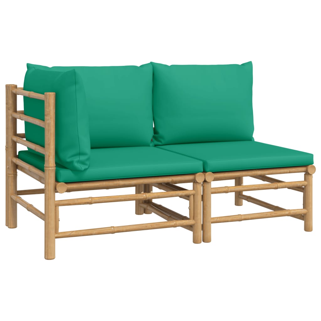 vidaXL Градински лаундж комплект със зелени възглавници 2 части бамбук