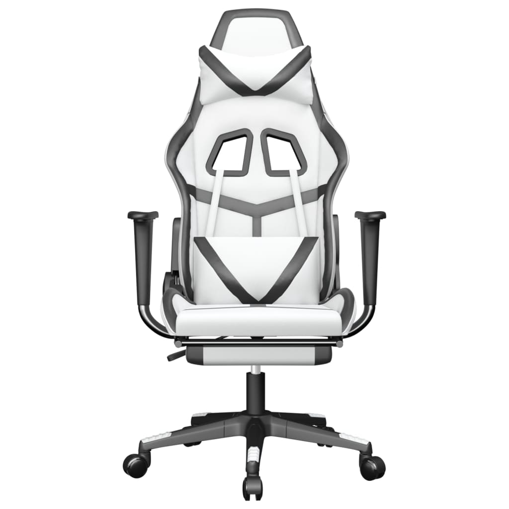 vidaXL Гейминг стол с опора за крака, бяло и черно, изкуствена кожа