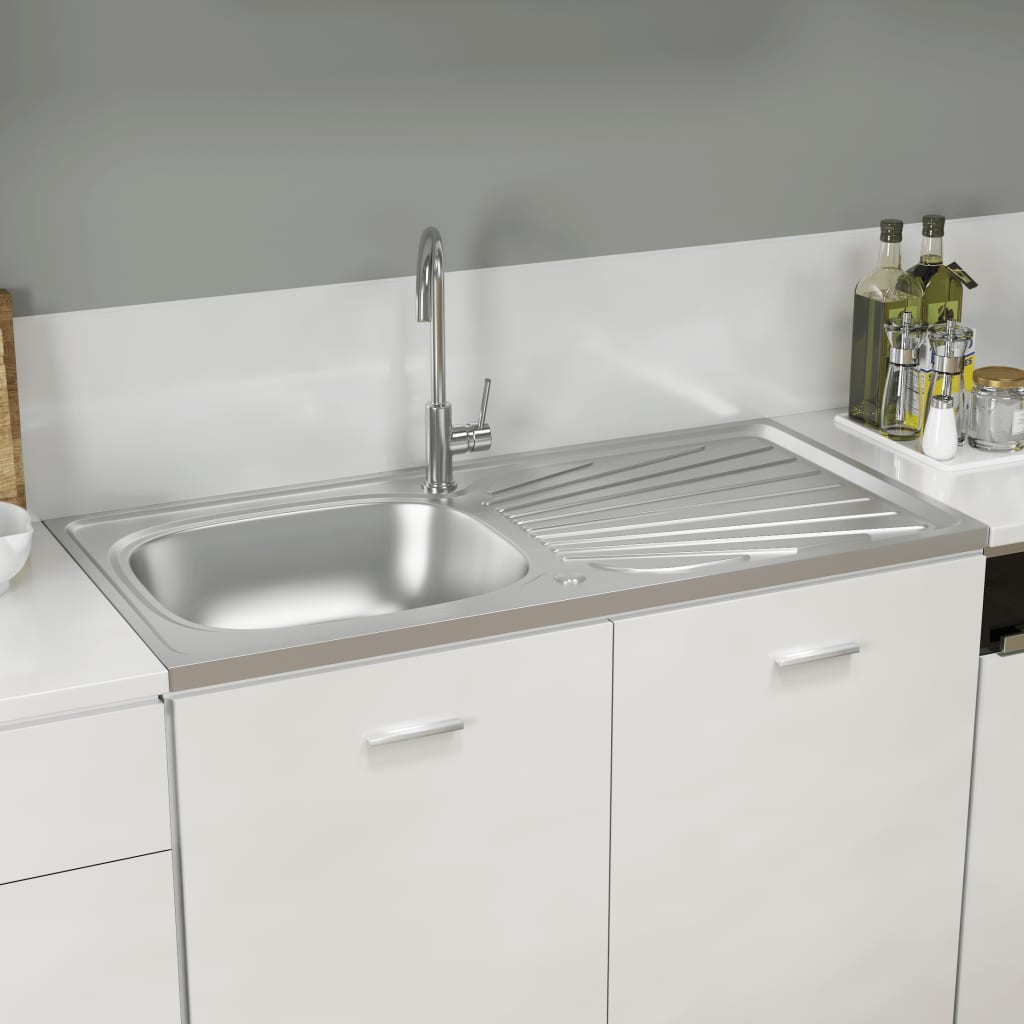 vidaXL Кухненска мивка с отцедник, сребриста, 1000x500x155 мм, инокс