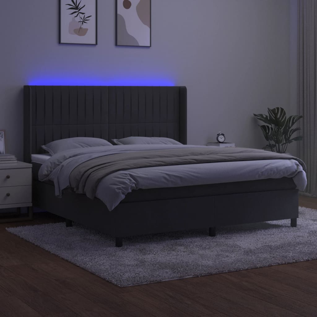 vidaXL Боксспринг легло с матрак и LED, тъмносиво, 180x200 см, кадифе