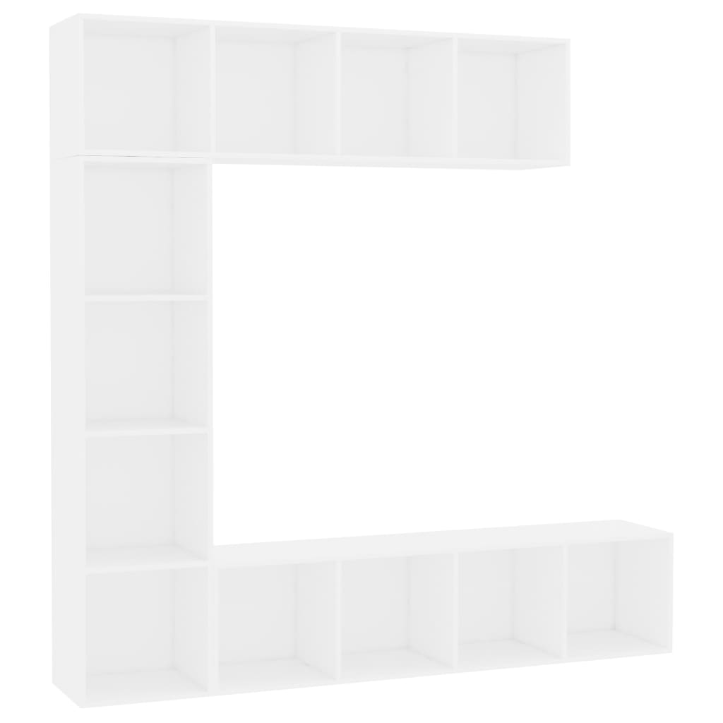 vidaXL Комплект етажерка/ТВ шкаф в 3 части, бял, 180x30x180 см