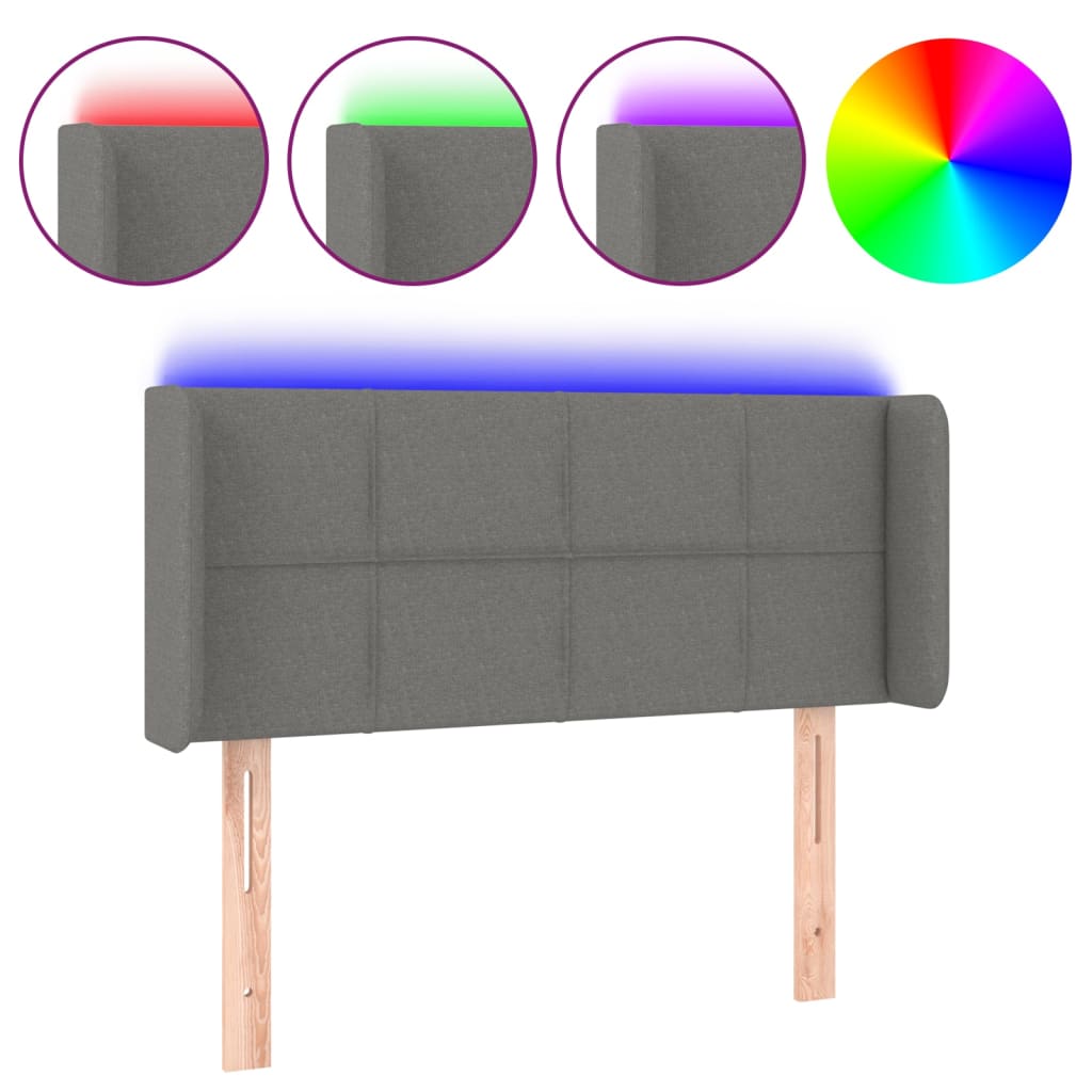 vidaXL LED горна табла за легло, тъмносива, 83x16x78/88 см, плат