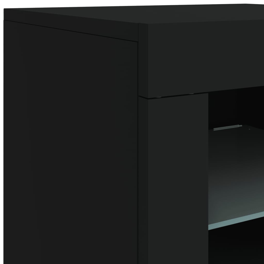 vidaXL Сайдборд с LED светлини, черен, 181,5x37x67 см