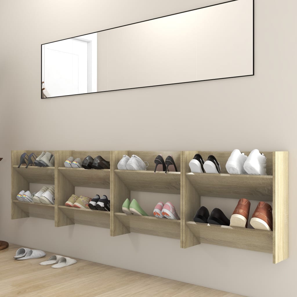 vidaXL Стенни шкафове за обувки, 4 бр, дъб сонома, 60x18x60 см, ПДЧ
