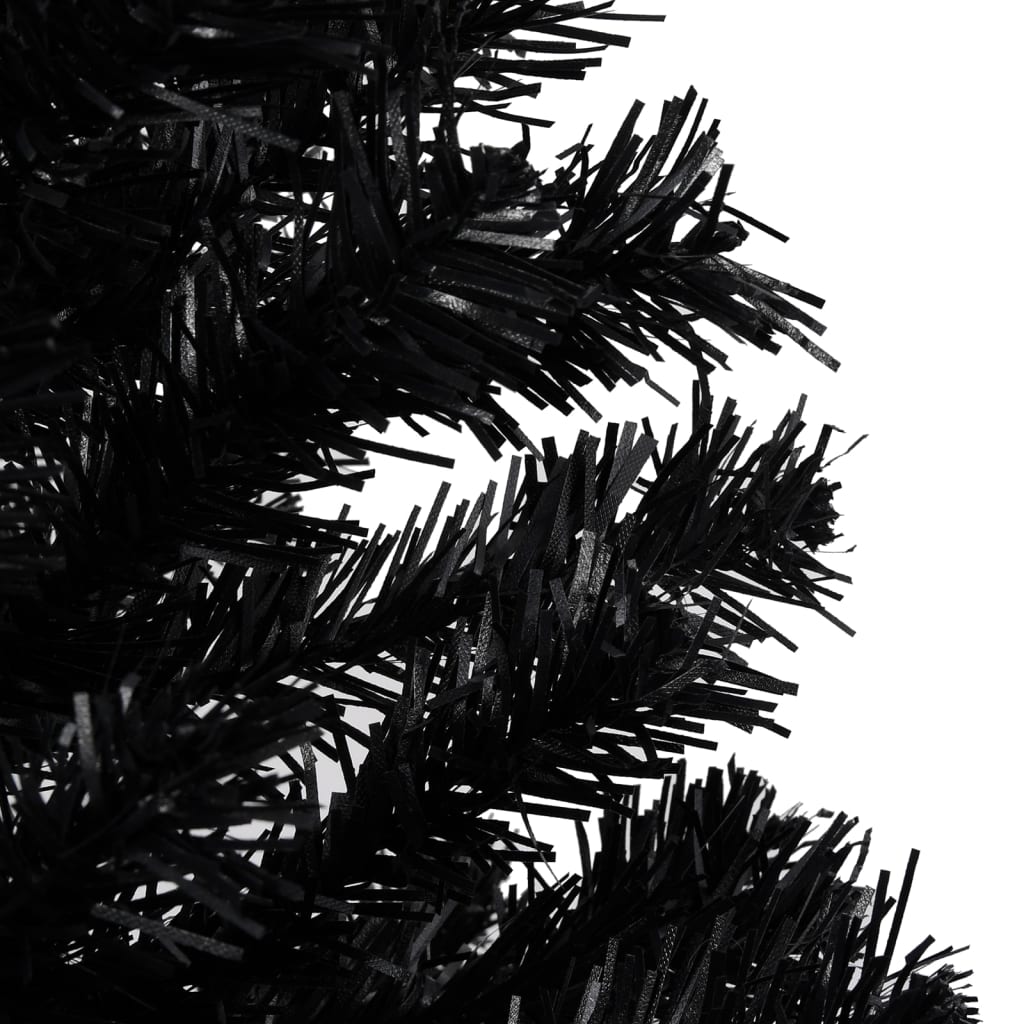 vidaXL Изкуствена осветена коледна елха с топки черна 210 см PVC