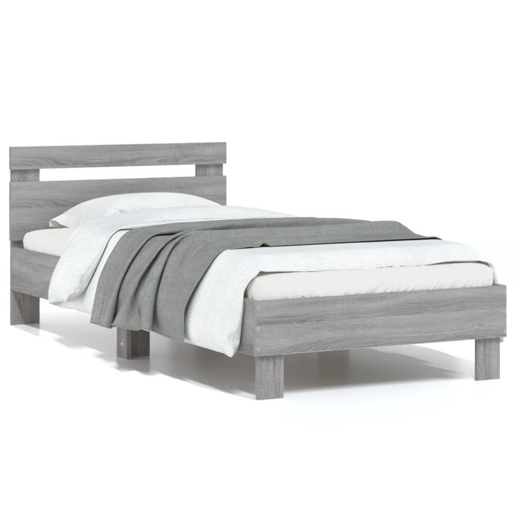 vidaXL Рамка за легло с табла, сив сонома, 75x190 см, инженерно дърво