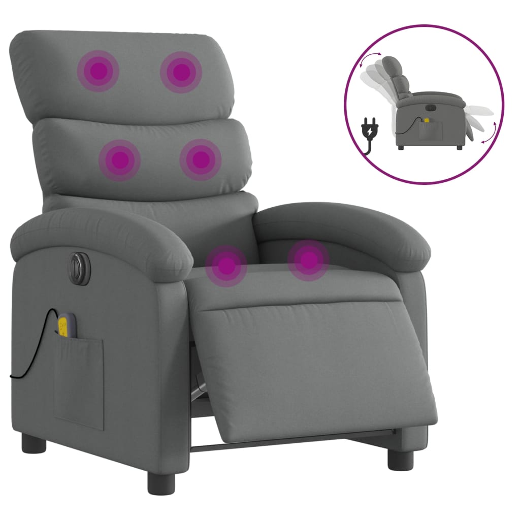 vidaXL Електрически масажен реклайнер стол, тъмносив, текстил