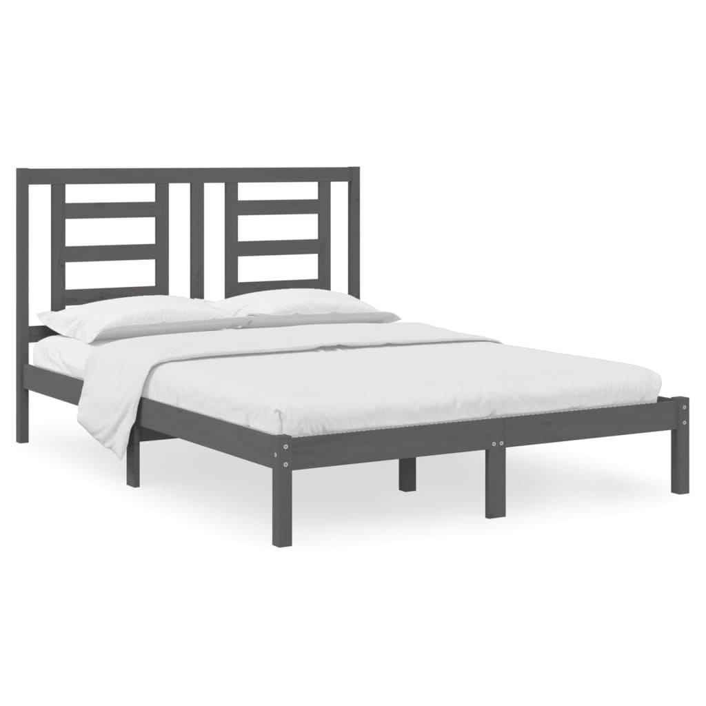 vidaXL Рамка за легло, сива, бор масив, 150x200 cм, King Size
