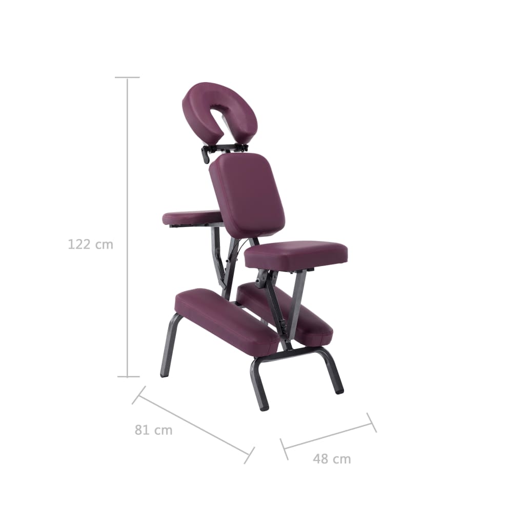 vidaXL Стол за масаж, изкуствена кожа, бордо, 122x81x48 см