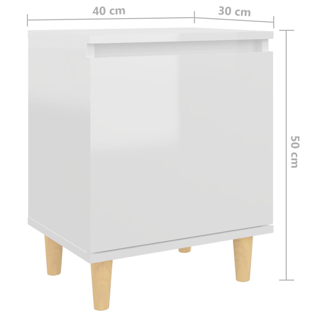 vidaXL Нощно шкафче с крака от дърво масив, бял гланц, 40x30x50 см