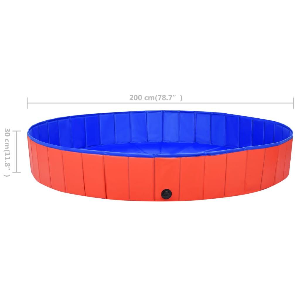 vidaXL Сгъваем басейн за кучета, червен, 200x30 см, PVC