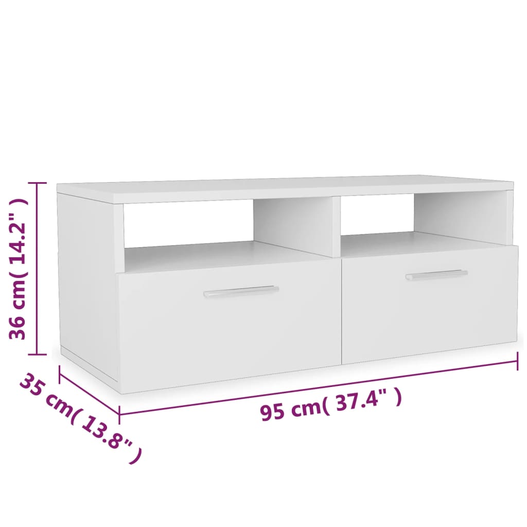 vidaXL ТВ шкафове, 2 бр, ПДЧ, 95x35x36 см, бели