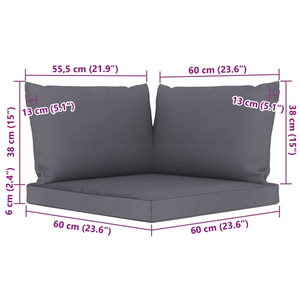 vidaXL Градински 2-местен диван от палети с антрацитни възглавници бор