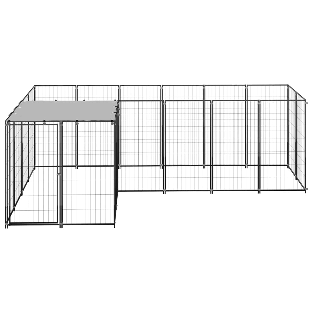 vidaXL Клетка за кучета, черна, 4,84 м², стомана