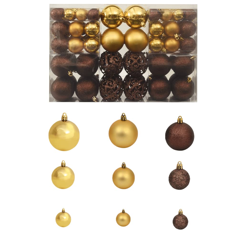 vidaXL Комплект коледни топки от 100 части 3/4/6 см кафяво/бронз/злато